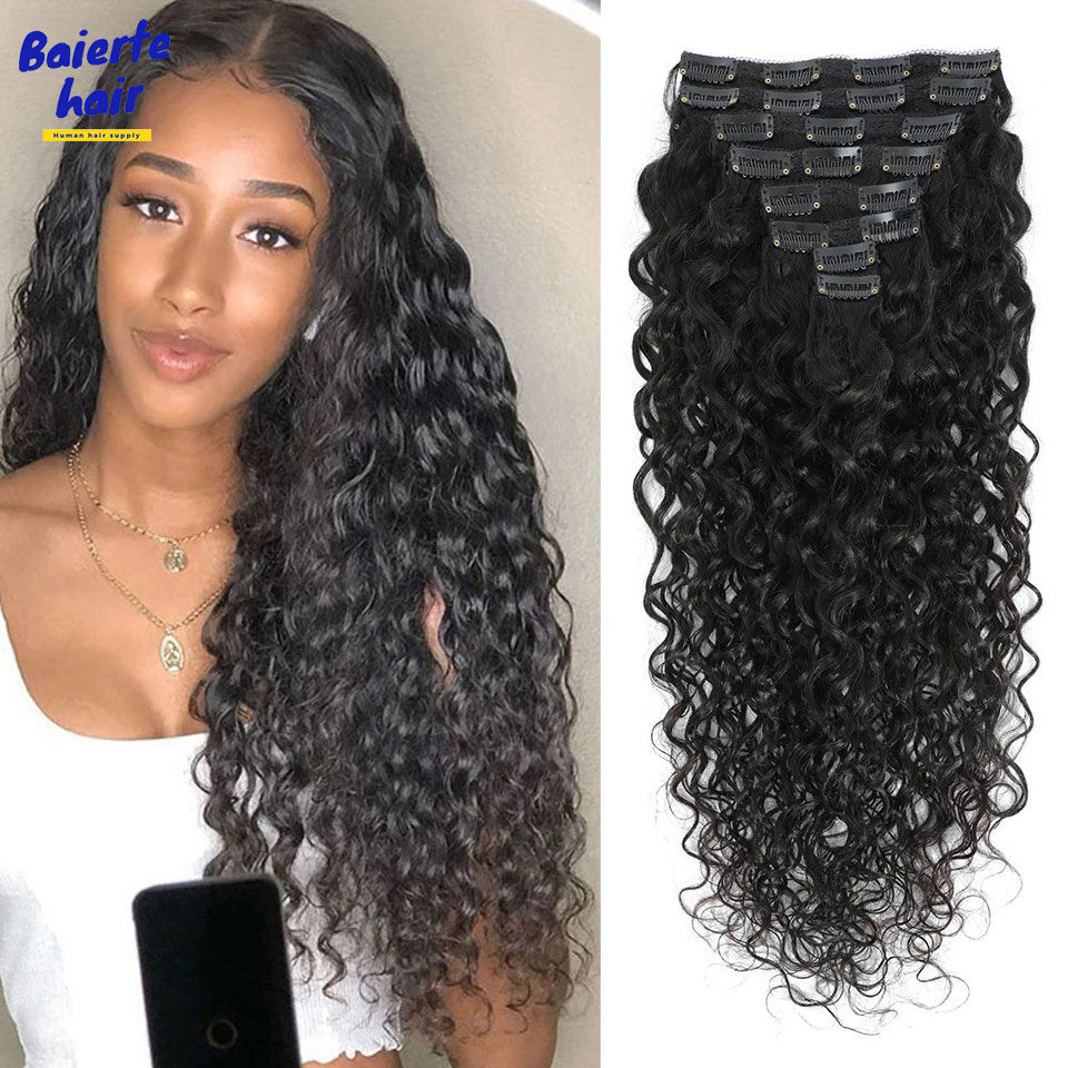 Seamless Clip In Hair Extensions Human Hair - 8-24 inch Water Wave Krul Clip-in